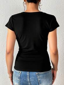 Women T-Shirts - BLUE AND BLACK - View 3
