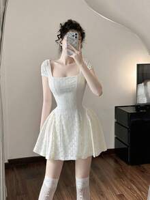 Đầm ren màu mơ thanh lịch, gợi cảm, màu trơn, đáng yêu, sang trọng, thích hợp cho buổi tối hẹn hò, lễ hội, mặc hàng ngày, tiệc tùng, ở nhà mùa hè. - Màu be - Xem 3