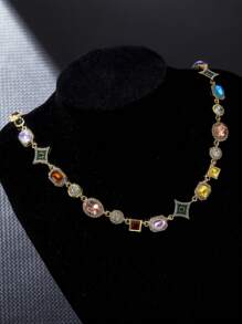 1PC Hip Hop Jewelry Fashion Colored Zirconia Iced Out Necklace For Women Crystal Gemstone Link Chain Pendant For Women Bridal Party Jewelry