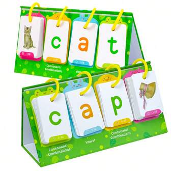 1 套/129 件儿童 CVC 单词游戏，卡通双面教育闪存卡，用于匹配字母阅读拼写游戏，教育玩具学习活动演讲老师学校用品