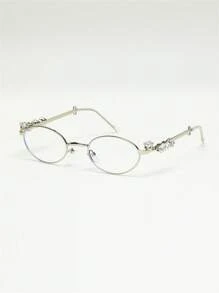 DareSee 1 buc Ochelari de soare pentru femei, cu ramă ovală metalică, îngustă, cu incrustații de stras, ochelari simpli Y2K Vintage Kawaii pentru stil zilnic, accesorii pentru ochelari de soare pentru femei, festival de muzică Y2K-Fest, înapoi la școală, toamnă