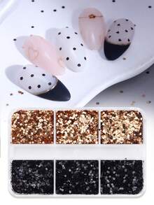 6格 1mm 黑金色美甲亮粉，迷你星星、愛心、圓形美甲亮粉 DIY 樹脂美甲飾品 美甲配件 美甲用品 美甲裝飾 - 彩色 - 查看 6