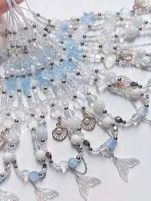 Mermaid Shell Charm Phone Strap, Handmade Beaded Camera Lanyard, ID Card Chain Holder - Multicolor - View 2