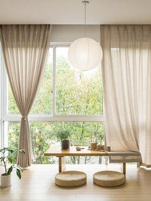 1 件亚麻现代亚麻纱窗帘 - 日式亚麻风格，杆袋设计，适用于客厅和卧室 - 透明轻质滤光窗帘，客厅窗帘，卧室窗帘（面料重量 180 克） - 米色 - 查看 2