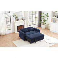 61.4" Pull-Out Sofa Bed Convertible Couch Loveseat Sofa Modern Sleeper Sofa With Adjustable Backrest For Living Room, Blue-8009 - Multicolor - View 2