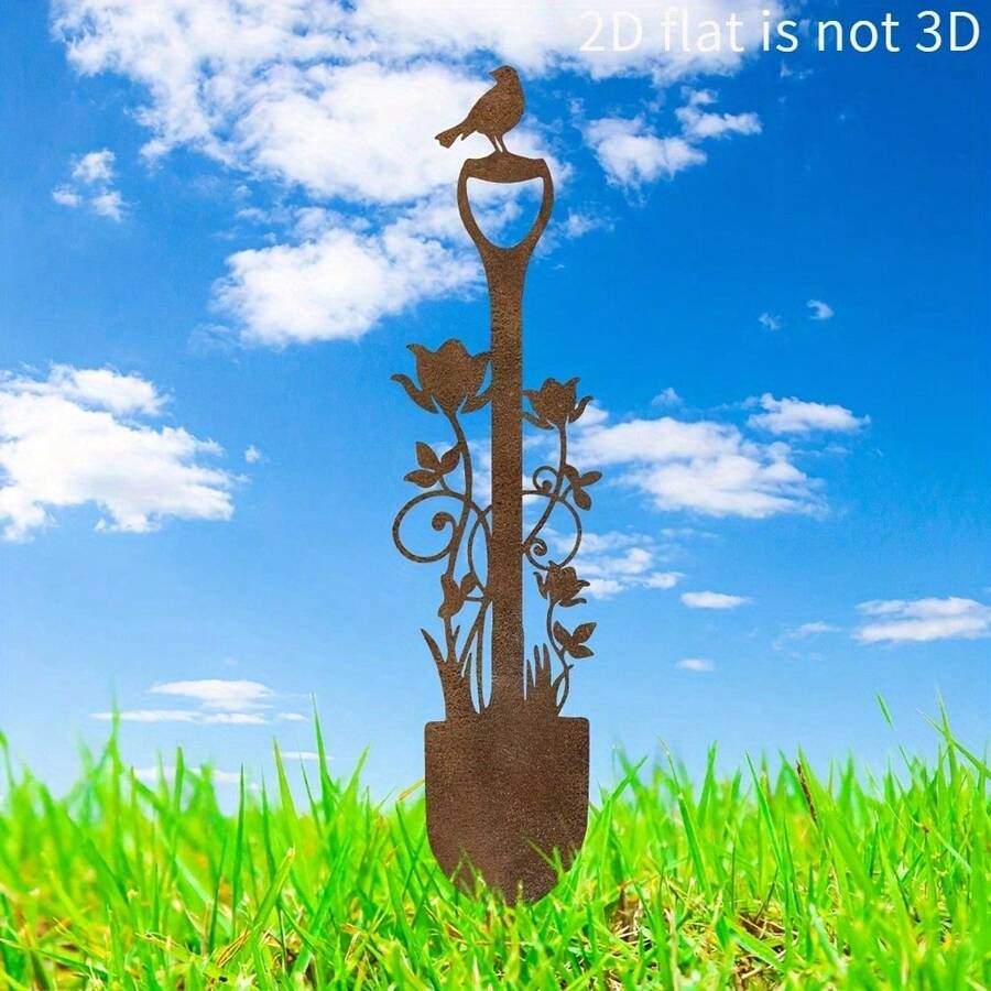 1 Stück 2D Landhausstil Gartenkelle mit Vogel- und Blumenmuster - perfekt für Outdoor-Deko Blumenständer, Balkon und Terrasse, ideales Muttertagsgeschenk, Gartendekoration | Rustikale Gartendekoration | Robuster Acrylstab, Gartenzubehör, geeignet für 11 Feiertage