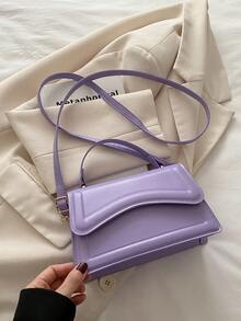 New Women Solid Color PU Leather Small Square Handbag, Simple & Fashionable Shoulder Bag For Outings, Versatile & With Detachable Adjustable Strap , Purple - Purple - View 8