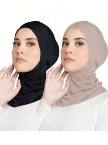 2 pièces Femme Mode Couleur unie Élastique sous le menton Foulard Bonnet Béret pour Femmes Abaya Utilisation quotidienne Sous Casquette