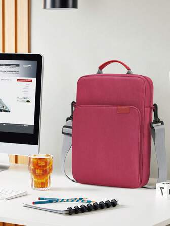 Pochette pour iPad en polyester merlot de 13 pouces, de couleur unie compatible avec les tablettes iPad, sac messager léger et portable, grande capacité pour les voyages, le bureau et les déplacements, résistant aux chocs