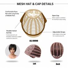 8 英寸短直发黑色假发带空气刘海自然清爽适合夏季佩戴女士短纹理假发合成短自然发适合女孩节日角色扮演日常假发可调节帽发型 - 黑色 - 查看 9