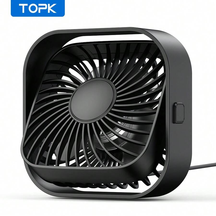 TOPK 个人台扇，3 速 4 英寸小型 USB 便携式风扇，USB 插入式迷你冷却风扇，360° 可旋转静音台式风扇，适用于家庭办公室卧室宿舍室内室外夏季礼物