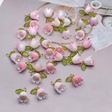 10 件时尚渐变粉色花朵吊坠可用作耳环项链铃兰串饰