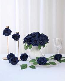 25Pcs Artificial Roses Flowers Fake Roses With Stems Real Touch Foam Flowers For DIY Wedding Bouquet Baby Shower Centerpiece Floral Arrangement Party Home Decor(Dark Red) - 藏蓝色 - 查看 11