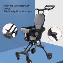 Cocinete de bebé 4 ruedas doble freno trasero ajustar la altura de la silla de bebé plegable con cojín suave gris - Gris - Ver 2