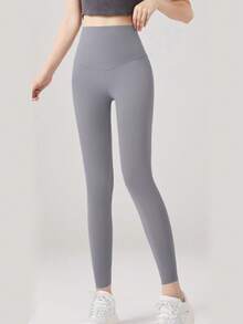 1条超薄透气紧身裤，鲨鱼皮纹紧身打底裤，高腰超薄防晒连裤袜，女士无缝紧身运动打底裤 - 彩色 - 查看 8