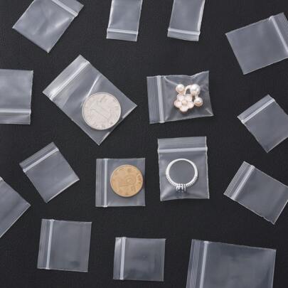 100 Stücke, 7 Größen erhältlich, mini transparente wiederverwendbare kleine Plastiktüten für Schmuck, Reißverschlussbeutel für Schmuck