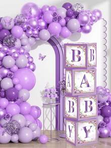 4pcs 27cm Babe Surprise Decoration Box, Including Green Leaves & Pink Flowers & Wooden Flower Box & Purple Butterfly Pattern, With B A B Y Letter Decoration, Baby Shower Decor Balloon Box, Gender Revealing Party Decoration Gift Box Photography Props Background Decoration Box, Birthday Decor Wedding Decor Home Decor Room Decor Background Decor Party Accessories, Birthday Gift Party Favor,Party Decor Photo Props - Baby Box - View 11