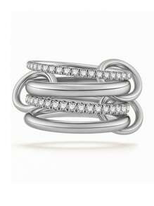 1 pezzo Anello impilabile placcato oro con zirconi per donna, elegante e delicato, in oro 14 carati con zirconi verde diamante, può essere indossato in molti modi, regalo di compleanno, gioiello elegante e alla moda, abbinabile per uso quotidiano, decorazione per feste