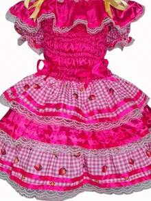 Country Dress For Children, Youth, June Festival, Traditional Square Dance, São João, Butterflies Kids - 西瓜粉 - 查看 3