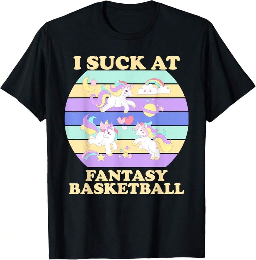 I Suck At Fantasy Basketball Funny Ff League Loser T-Shirt T-Shirt Gift For Dad Gift For Couple Graduation Gift For Daughter - Black - View 1