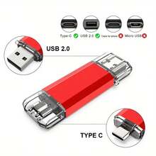 Biyetimi High Speed OTG USB Flash Drive 64GB/128GB Rotating USB Stick 32GB/8GB Compatible With Android/PC, Business Gift - Red - View 7