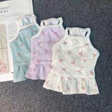 1pc Breathable Thin Dog Clothes, Suspender Princess Dress Outfit For Small Dogs Like Teddy, Bulldog, Poodle With Cute Cherry Print, Suitable For Home & Outing