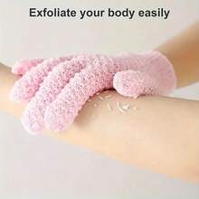 2 Pieces Set Of Exfoliating Bath Gloves, Double-Sided Exfoliating Gloves, Thickened Five-Finger Solid Color Mud Bath Brush, Painless Dust Removal Brush For Double-Layer Bath, Thickened Five-Finger Washing Tool, Exfoliating Mud Bath Brush, For Hydrotherapy, Massage And Body Scrub, Body Washer Bath Accessories Back To School - Pink - View 1