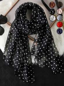 1条女士优雅简约经典波点印花雪纺小围巾，透气轻盈，适合休闲佩戴和防晒，也可作为连衣裙丝巾。 - 波點小雪紡 - 查看 1