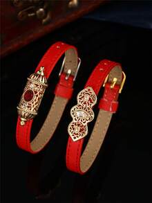 Morrocan Style Women's Metal Hollow Carved Accessory Faux Leather Bracelet Belt, Adjustable Size For Women, Party, Birthday, Anniversary Jewelry Gift - Multicolor - View 7