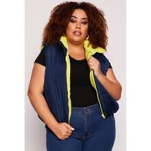 Plus Size Color Blocked Puffer Vest - Multicolor - View 1