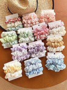 3pcs/Set Mesh Plaid Hair Ties Set, Cute Fresh Simple Hair Scrunchies Hair Accessories, Girl Student Back To School Supplies, Lovely Kawaii Style Scrunchy Hair Ties Ponytail Head Accessories Elastic Band - Multicolor - View 1