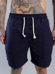 Men's Linen Shorts With Drawstring, Lightweight And Comfortable - Azul Marino - Ver 5