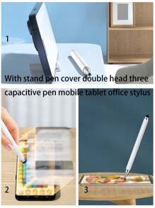 2pcs 3-In-1 Stand Stylus Pen With Round Disc Tip, Compatible With Phones/Tablets, For Handwriting, Clipping, Drawing, Capacitive Stylus Pen