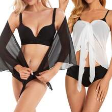2pcs/1pc Women Black & White Beach Cover Up Sarong & Bikini Swimsuit Set, Suitable For Beach Travel For Dress - Black and White - View 7