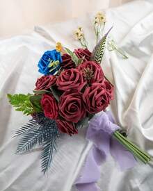 25 Piezas de Rosas Artificiales con Tallos, Flores de Espuma de Tacto Real para Manualidades, Decoración de Bodas, Duchas de Bebé, Centros de Mesa, Arreglos Florales, Fiestas y Decoración del Hogar (Rojo Oscuro) - Burdeos - Ver 5