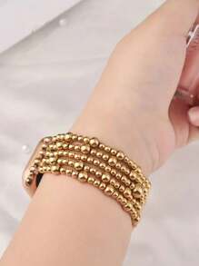 Beaded Bracelet Compatible With Apple Watch Band 41mm 40mm 38mm 42mm 44mm 45mm 49mm Women, Golden Beads , Cute Handmade Elastic Stretch Strap For Series SE 9 8 7 6 5 4 3 2 1,Couple Gifts,Gold Bracelet Set