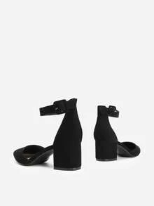 Womens Court Shoes Elastic Ankle Straps - Black - View 9