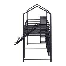 Twin Size House Metal Loft Bed With Iron Mesh Shelves And Slide,Black-9881 - Multicolor - View 11