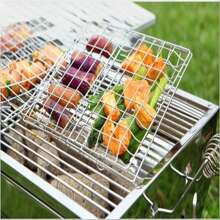1pc Stainless Steel Foldable Thick Barbecue Grill Rack, Large Capacity Suitable For Roasting Chicken, Steak, Vegetables, Fish, Shrimp; Non-Stick Grill Tool With Handle, BBQ Accessories For Outdoor Camping (Random Color)