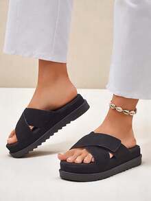 Women's Flat Slippers - Black - View 1