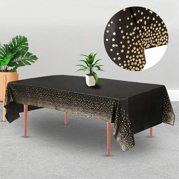 1/3/5pcs Black Tablecloths With Gold Dots, Black Tablecloths, Party Decorations, BBQ, Party, Banquet, Restaurant, Wedding Decor - Multipurpose Party Tablecloth