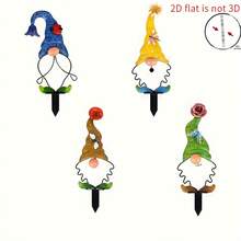 4 Stück 2D Flachkunst Acryl Gnom Dekorationen Set, zur Bodeninstallation, geeignet für Valentinstag, Garten, Hof, Außenterrasse und Rasendekoration, anwendbar für 11 Feiertage