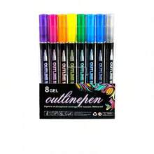 8pcs/12pcs/24pcs/36pcs/48pcs Dreamlike Glitter Outline Pens, 48 Metallic & Fluorescent Colors For DIY Journaling, Doodling, Christmas - Multicolor - View 6