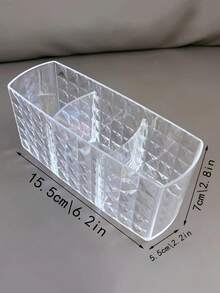 1件钻石纹三格透明笔筒化妆刷收纳盒创意浴室洗脸台桌面化妆笔眉笔口红收纳盒