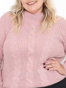 High Neck Braided Knit Blouse - Dusty Pink - View 2