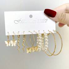 10prs Fashionable And Elegant Butterfly Pearl Earrings Set For Women