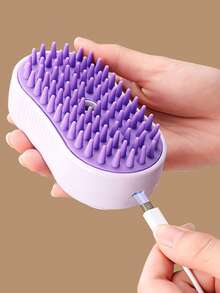 1pc New Models Purple Steamy Dog Brush Electric Spray Cat Hair Brush 3 In1 Dog Steamer Brush For Massage Pet Grooming Removing Tangled And Loose Hair No-Wash In Autumn And Winter