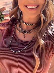 Set de 5 collares de cadena clavicular de moda con lazos y perlas falsas vintage gris, como regalo para mujeres