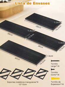 4 muebles de madera sencillos, estantes flotantes de madera rústica, adecuados para sala de estar, baño, dormitorio, cocina y otra decoración del hogar - Negro - Ver 3