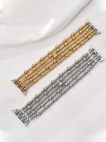 Beaded Bracelet Compatible With Apple Watch Band 41mm 40mm 38mm 42mm 44mm 45mm 49mm Women, Golden Beads , Cute Handmade Elastic Stretch Strap For Series SE 9 8 7 6 5 4 3 2 1,Couple Gifts,Gold Bracelet Set